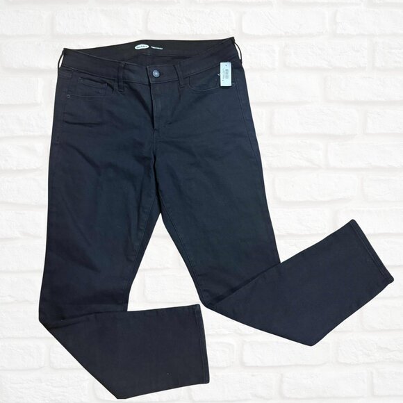 NWT Old Navy Power Straight Jeans Women Size 12 Black Mid-Rise Stretch Black - Picture 2 of 7